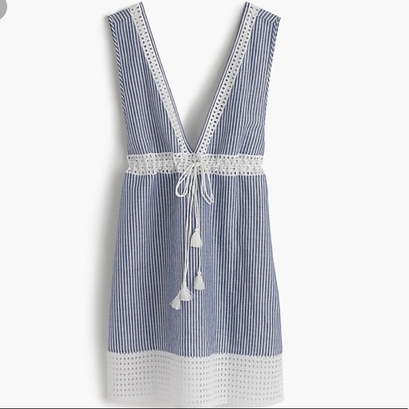 blue and white striped beach cover up